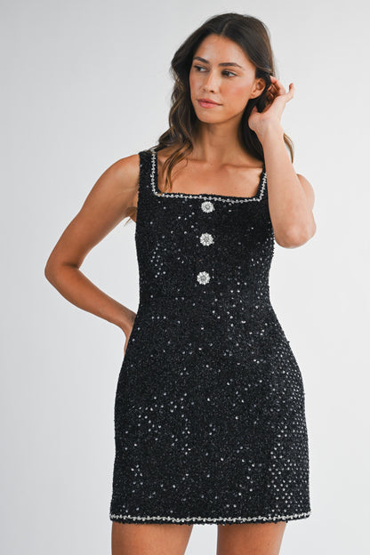 Sequin Boucle Sleeveless Mini Dress