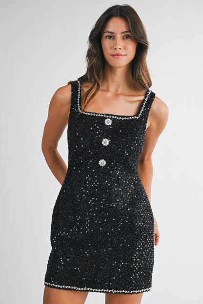 Sequin Boucle Sleeveless Mini Dress