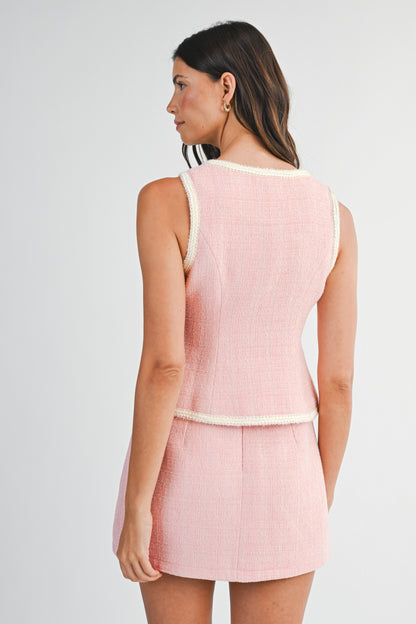 Braided Edge Detail Tweed Vest And Shorts Set