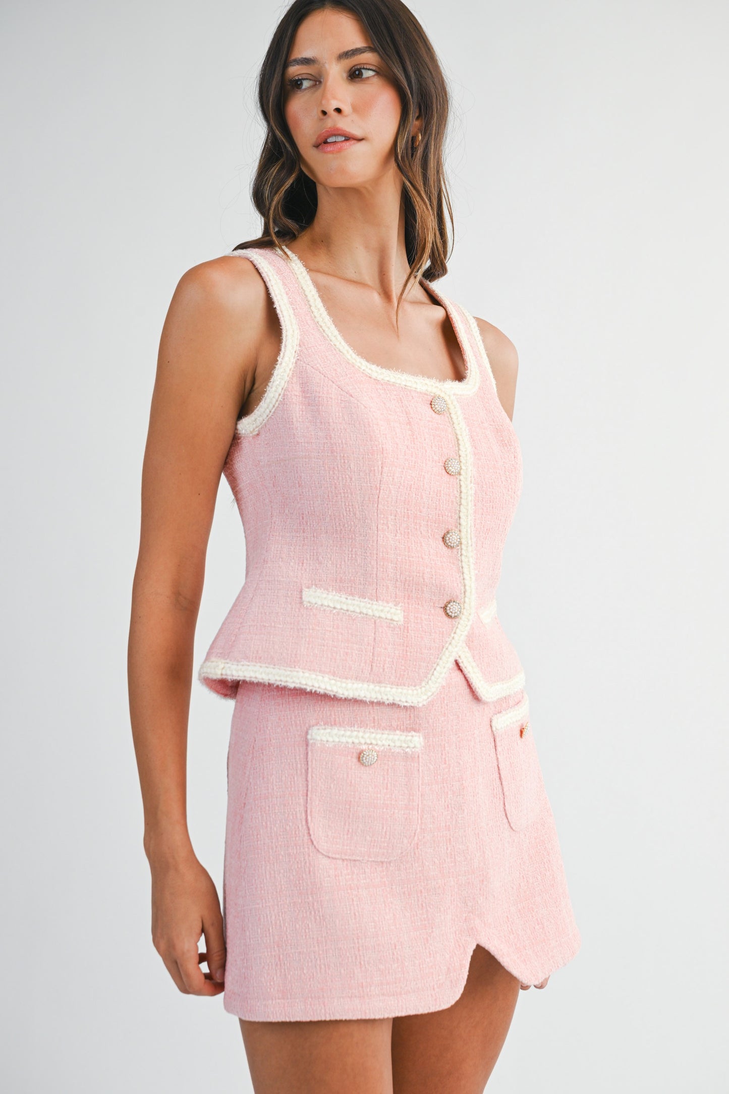 Braided Edge Detail Tweed Vest And Shorts Set