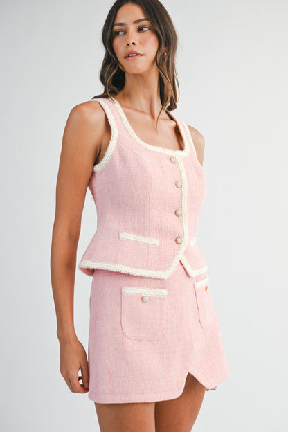 Braided Edge Detail Tweed Vest And Shorts Set