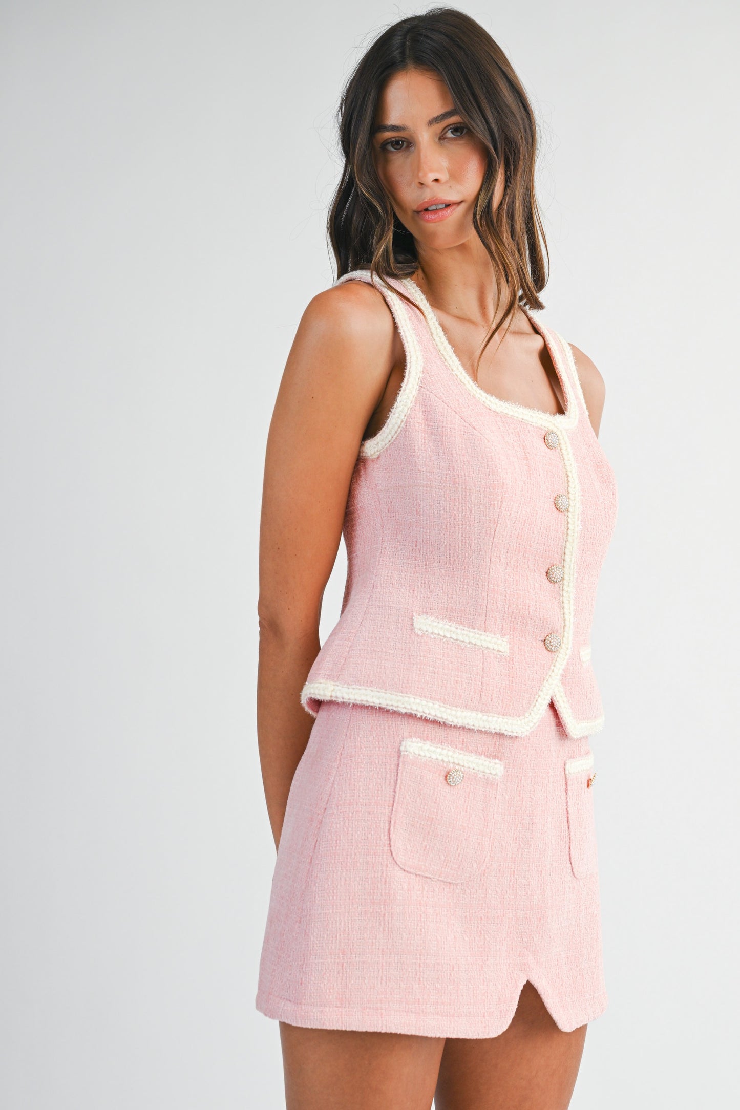 Braided Edge Detail Tweed Vest And Shorts Set