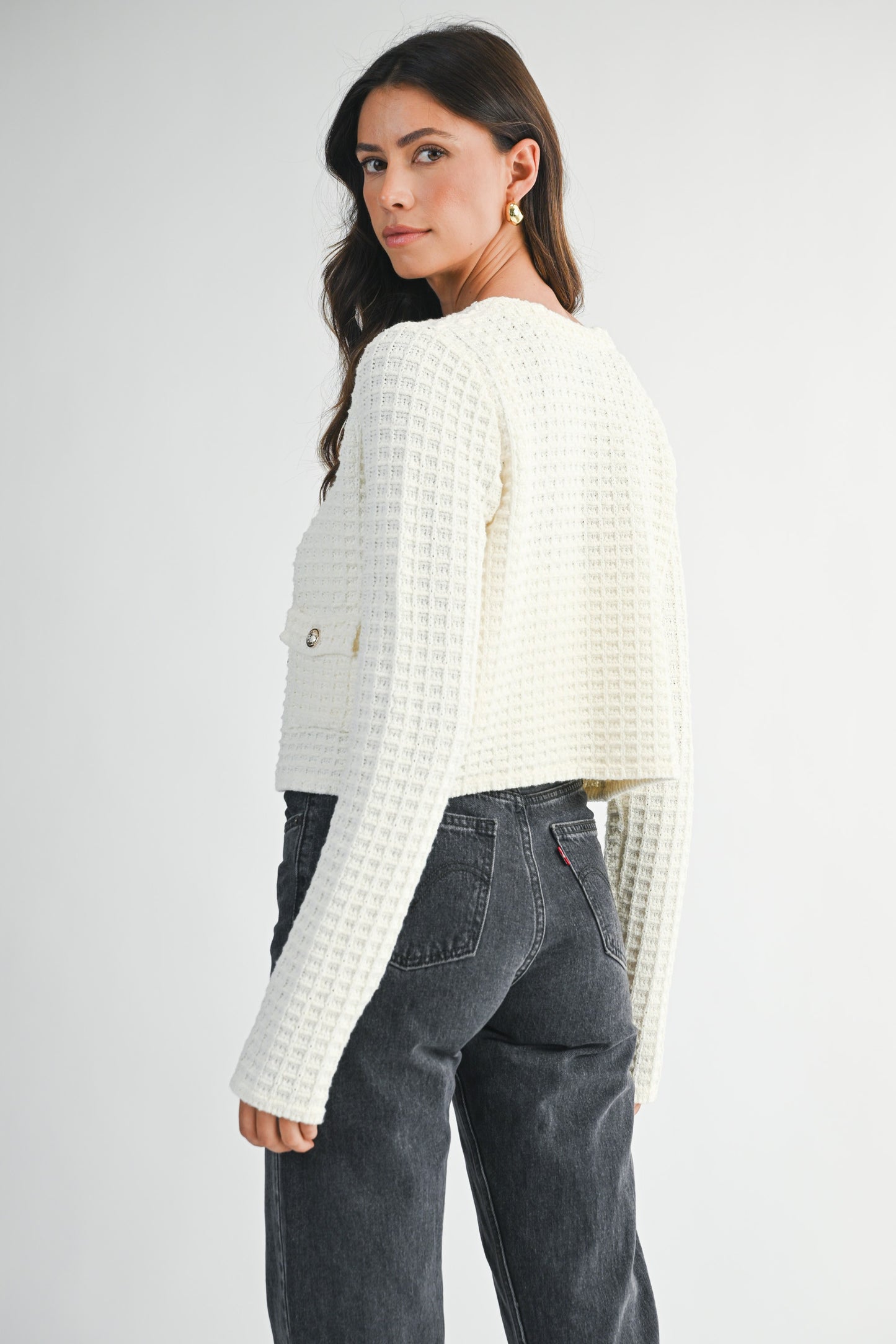 Tweed Knit Adjustable Strap Top And Cardigan Set