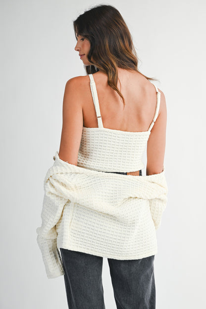 Tweed Knit Adjustable Strap Top And Cardigan Set