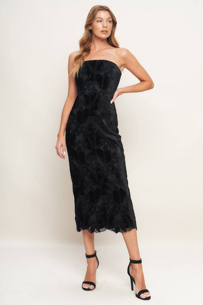 A woven velvet lace midi dress