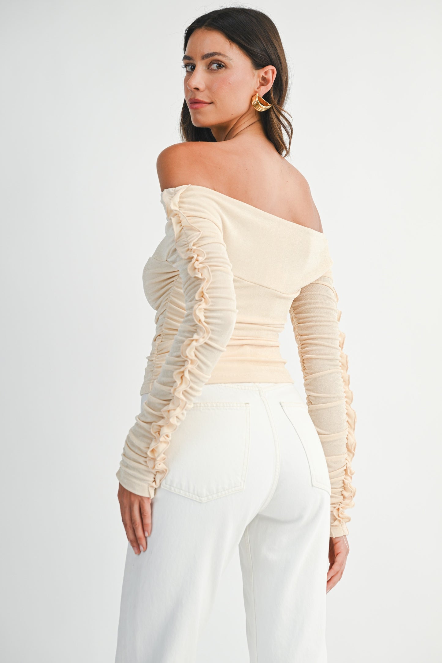 Off Shoulder Long Sleeve Knit Top