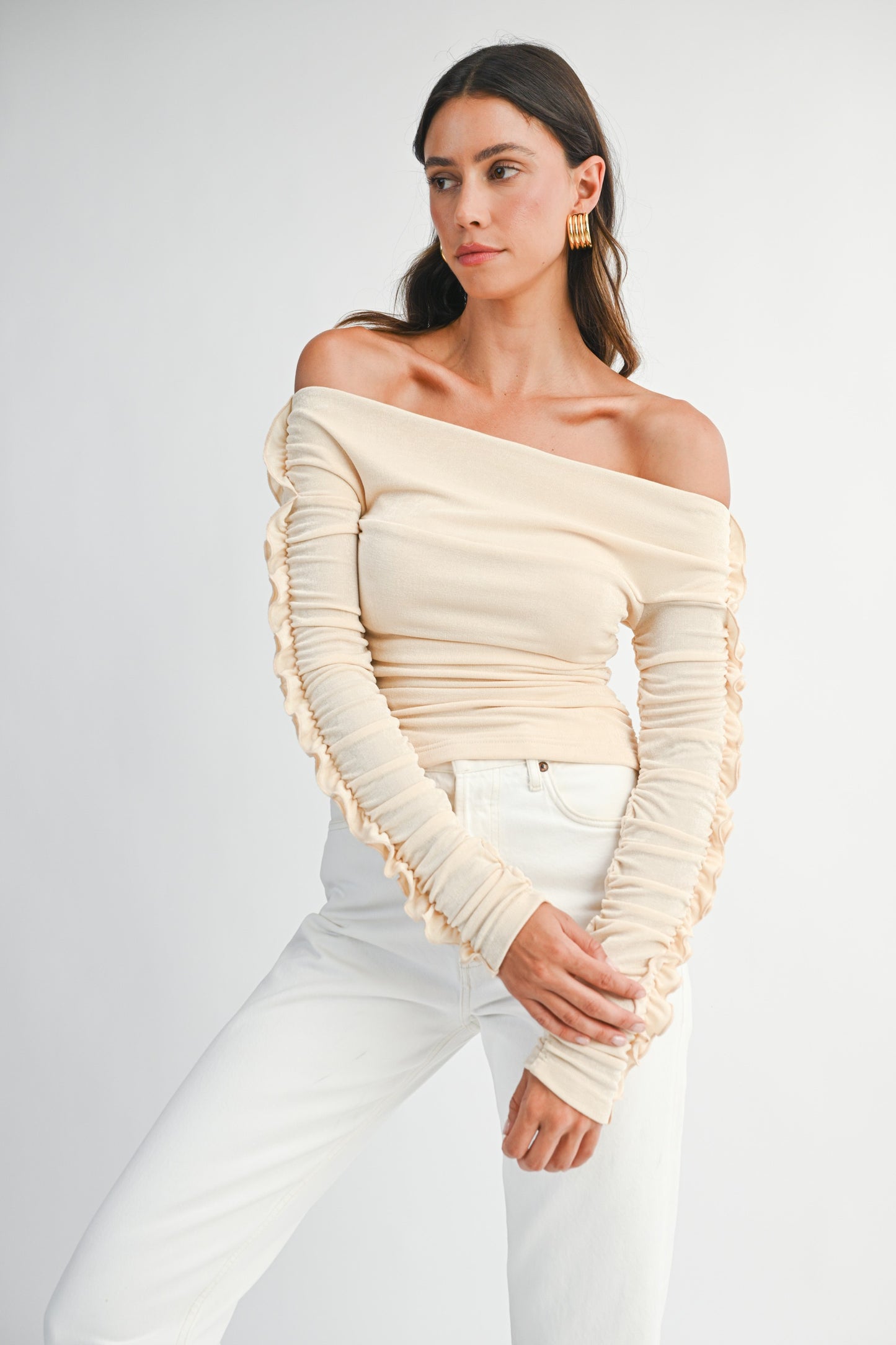 Off Shoulder Long Sleeve Knit Top