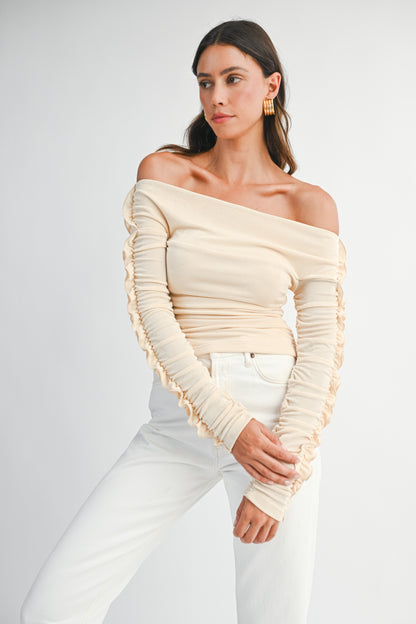 Off Shoulder Long Sleeve Knit Top