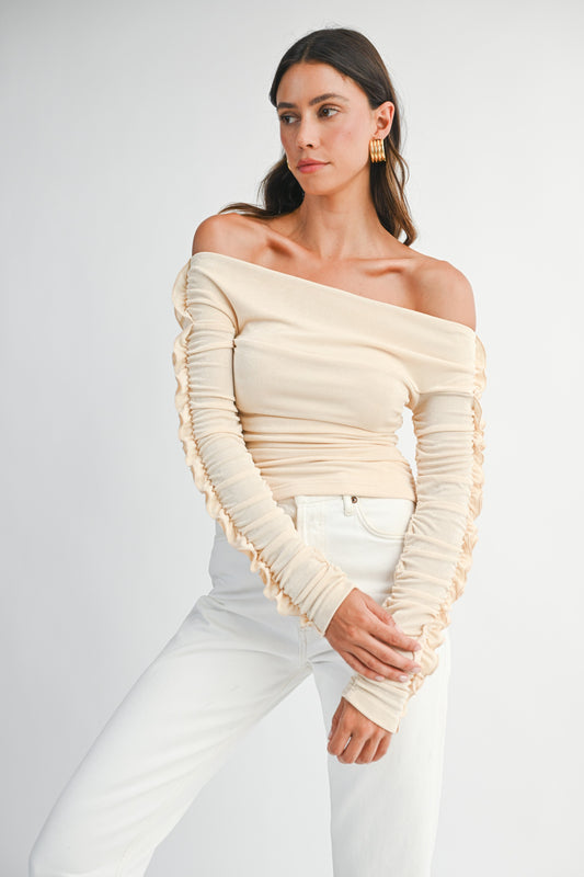 Off Shoulder Long Sleeve Knit Top