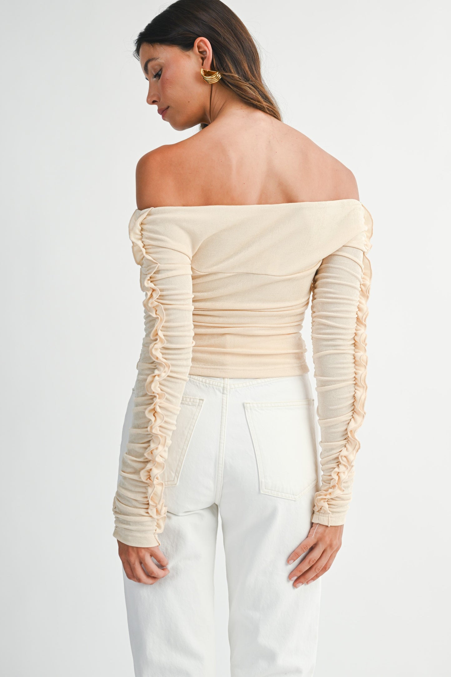 Off Shoulder Long Sleeve Knit Top