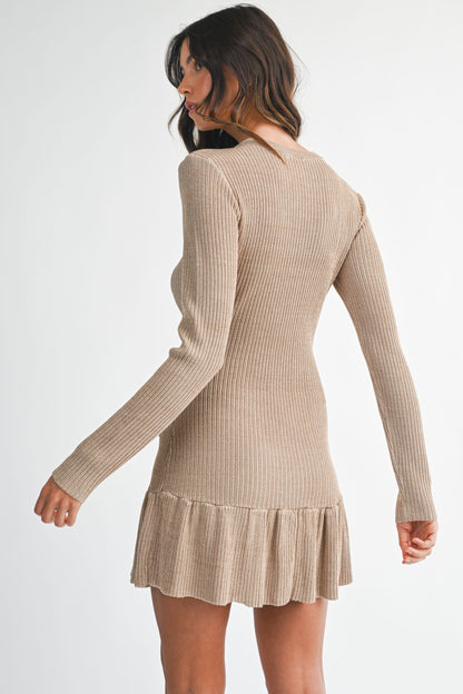 Lurex Ribbed Knit Long Sleeve Mini Dress