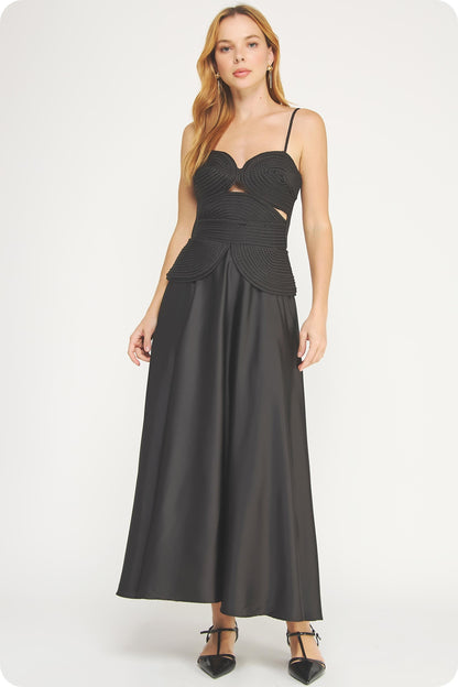 Matelasse Braided Detail Satin Midi Dress//AVAILABLE IN USA//