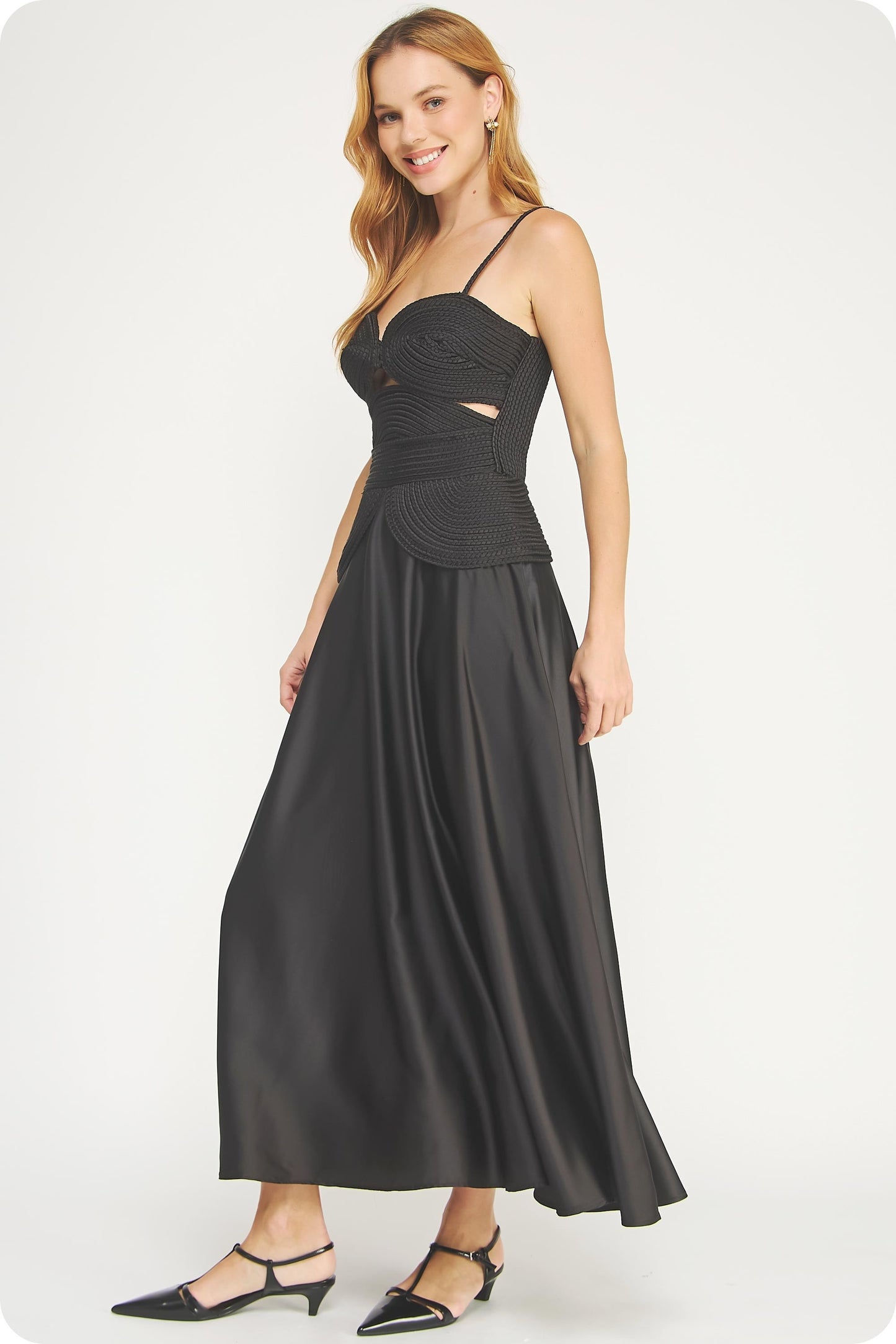 Matelasse Braided Detail Satin Midi Dress//AVAILABLE IN USA//
