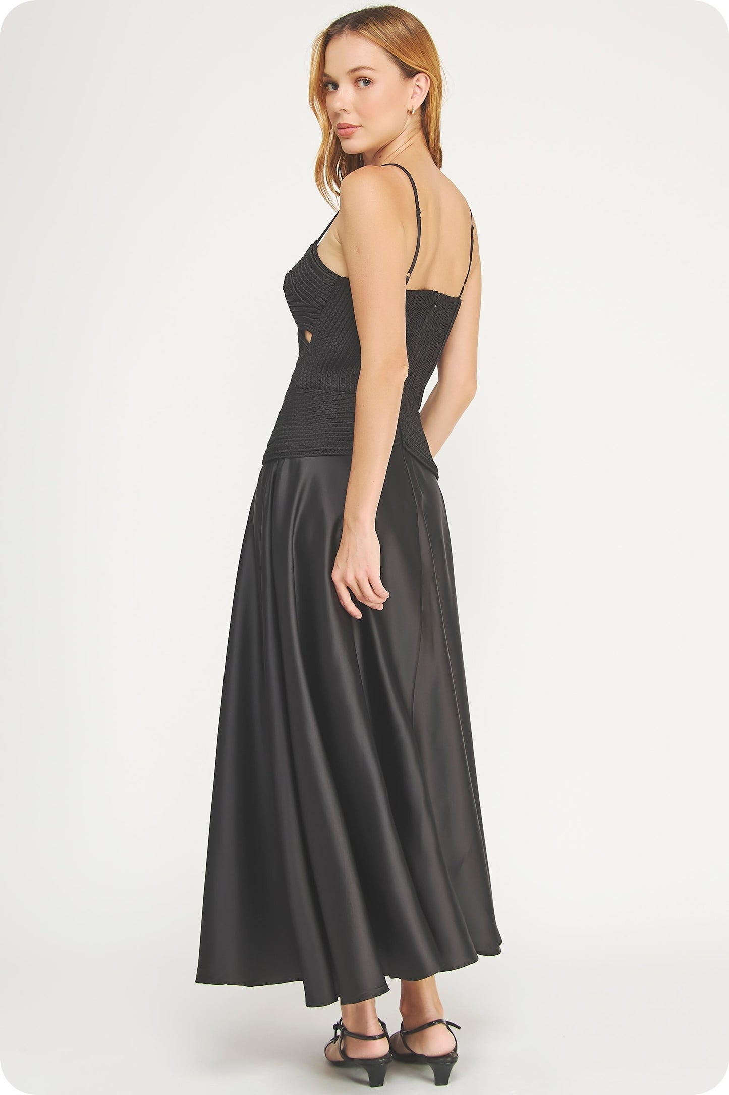 Matelasse Braided Detail Satin Midi Dress//AVAILABLE IN USA//
