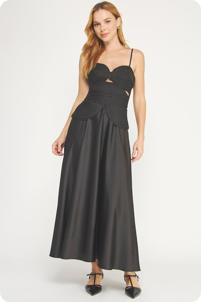 Matelasse Braided Detail Satin Midi Dress//AVAILABLE IN USA//