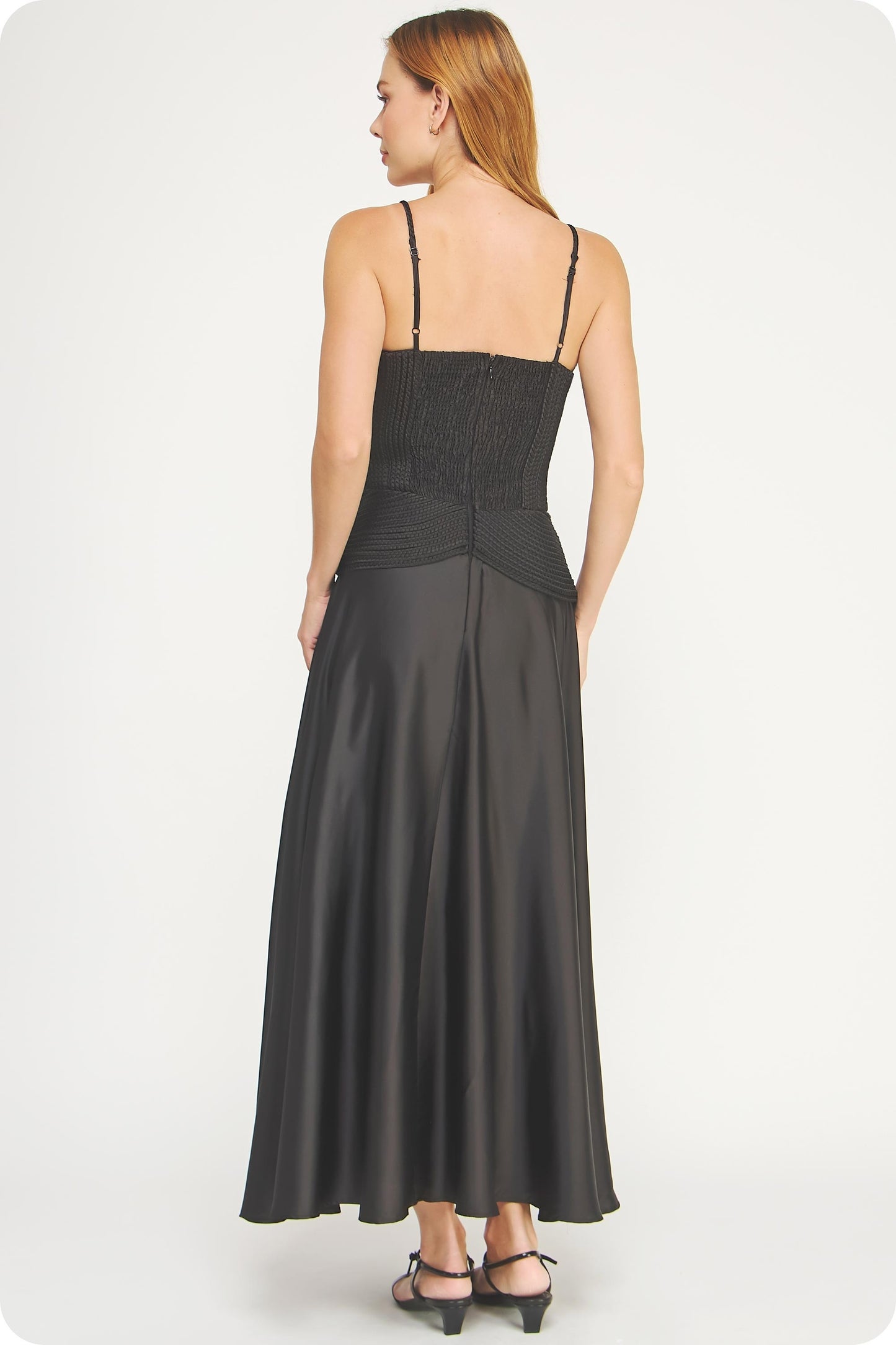 Matelasse Braided Detail Satin Midi Dress//AVAILABLE IN USA//