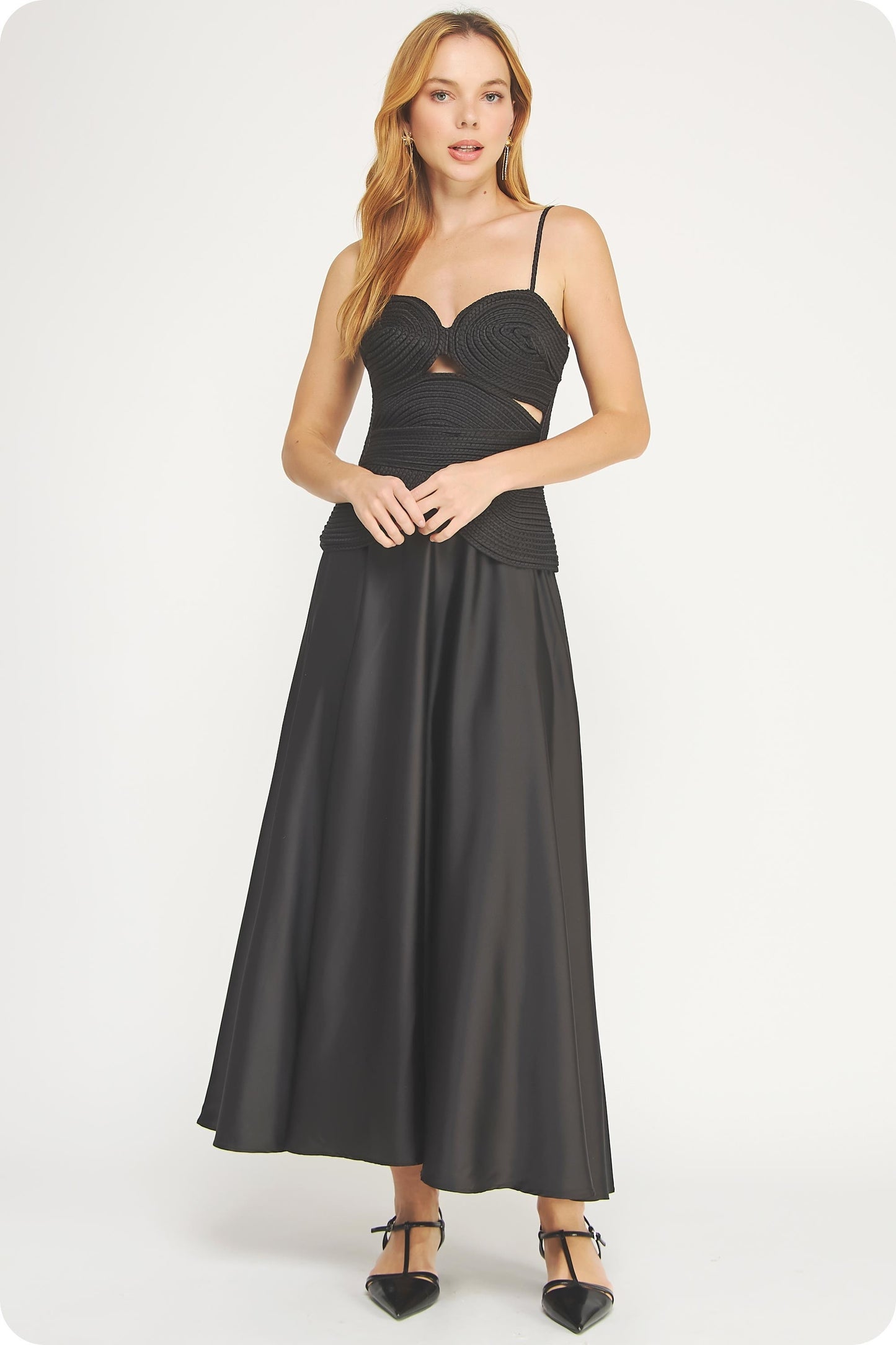 Matelasse Braided Detail Satin Midi Dress//AVAILABLE IN USA//