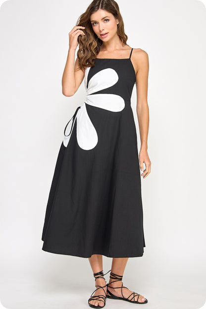 Sleeveless Side Cut-out Flower Detail Midi Dress