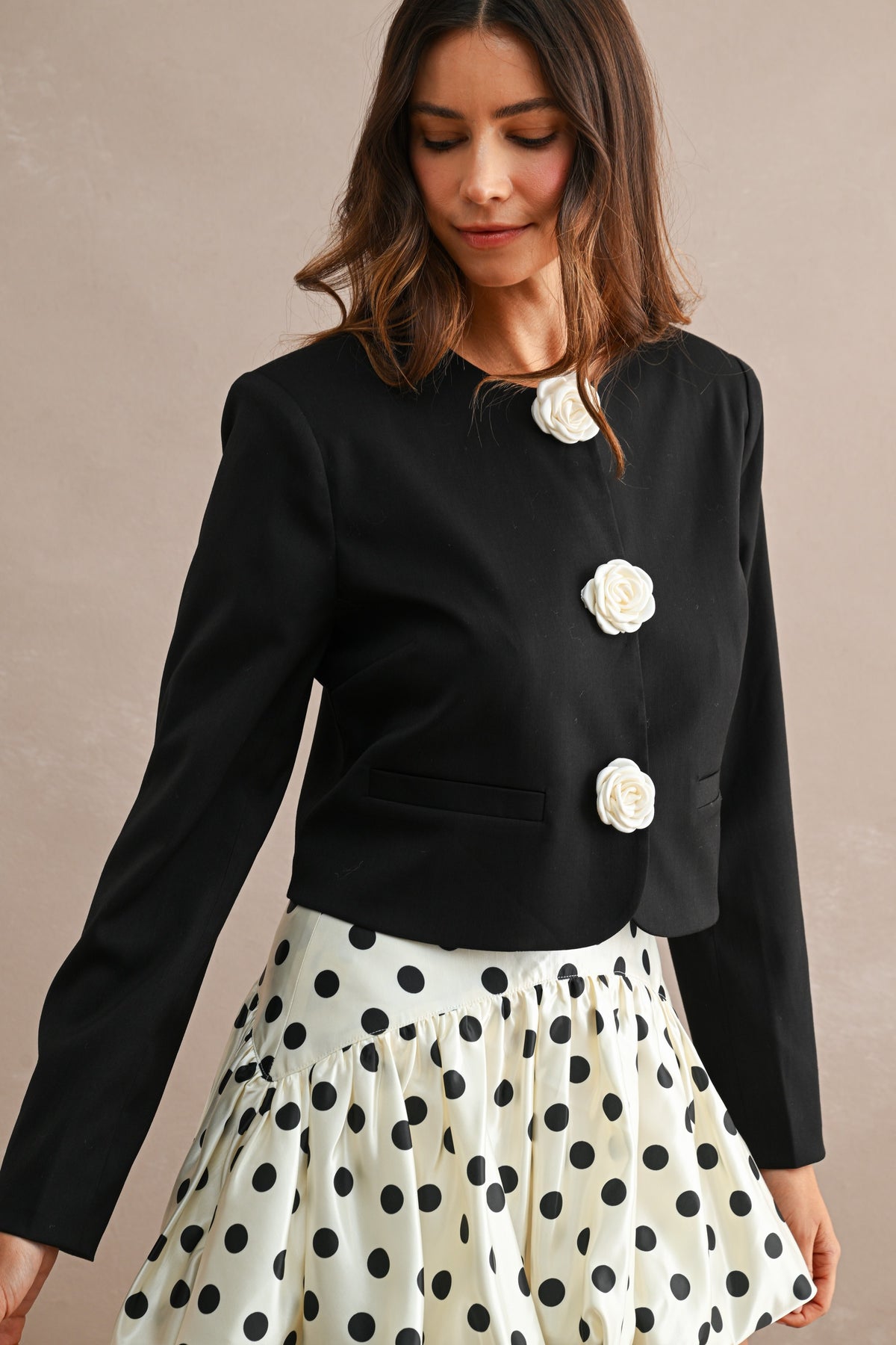 Solid Structured Floral Button Down Cropped Jacket//PREORDER//