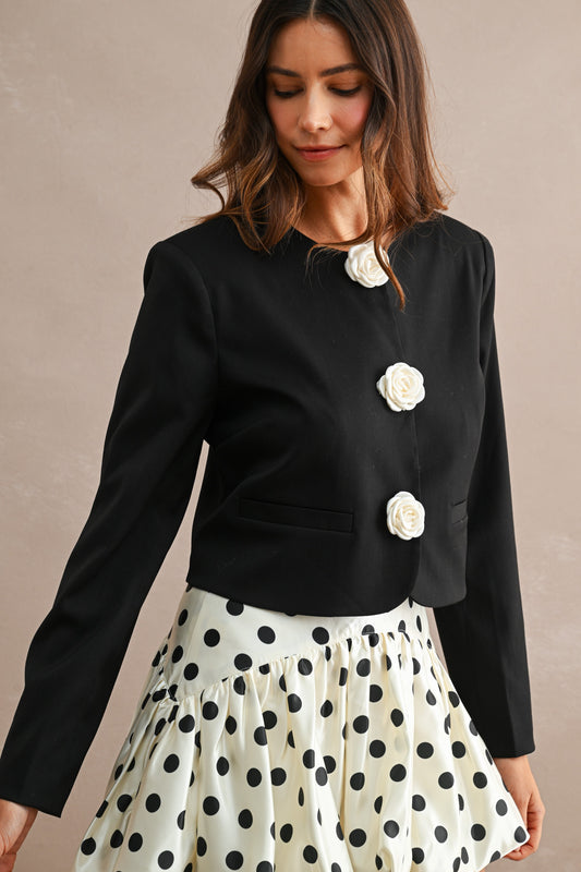 Solid Structured Floral Button Down Cropped Jacket//PREORDER//
