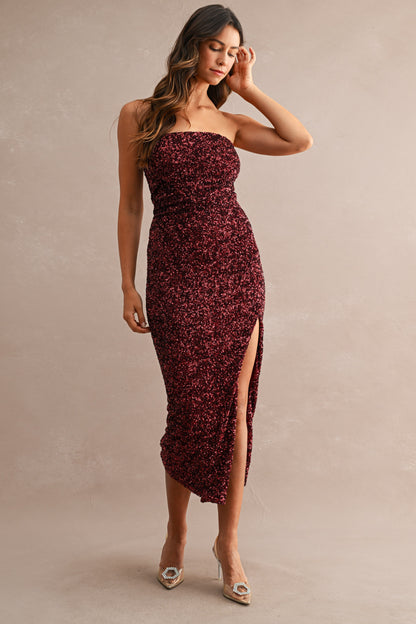 Sequin Strapless Tube Bodycon Midi Dress//PREORDER//