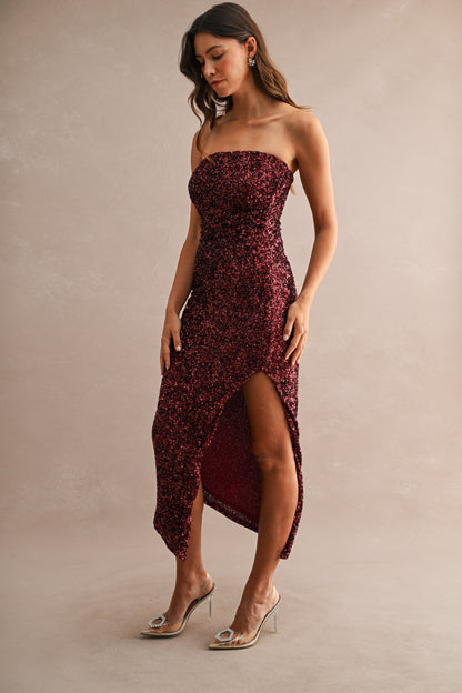 Sequin Strapless Tube Bodycon Midi Dress//PREORDER//