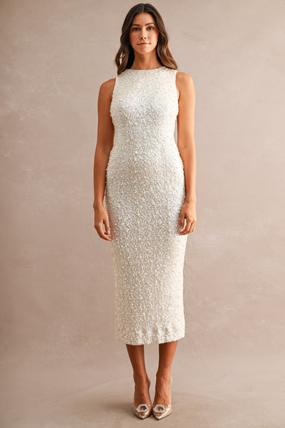 Pearl Embellished And Sequin Open Back Contrast Bow Dress //PREORDER//