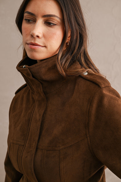 Suede Funnel Neck Side Waist Cutout Cropped Jacket //PREORDER//
