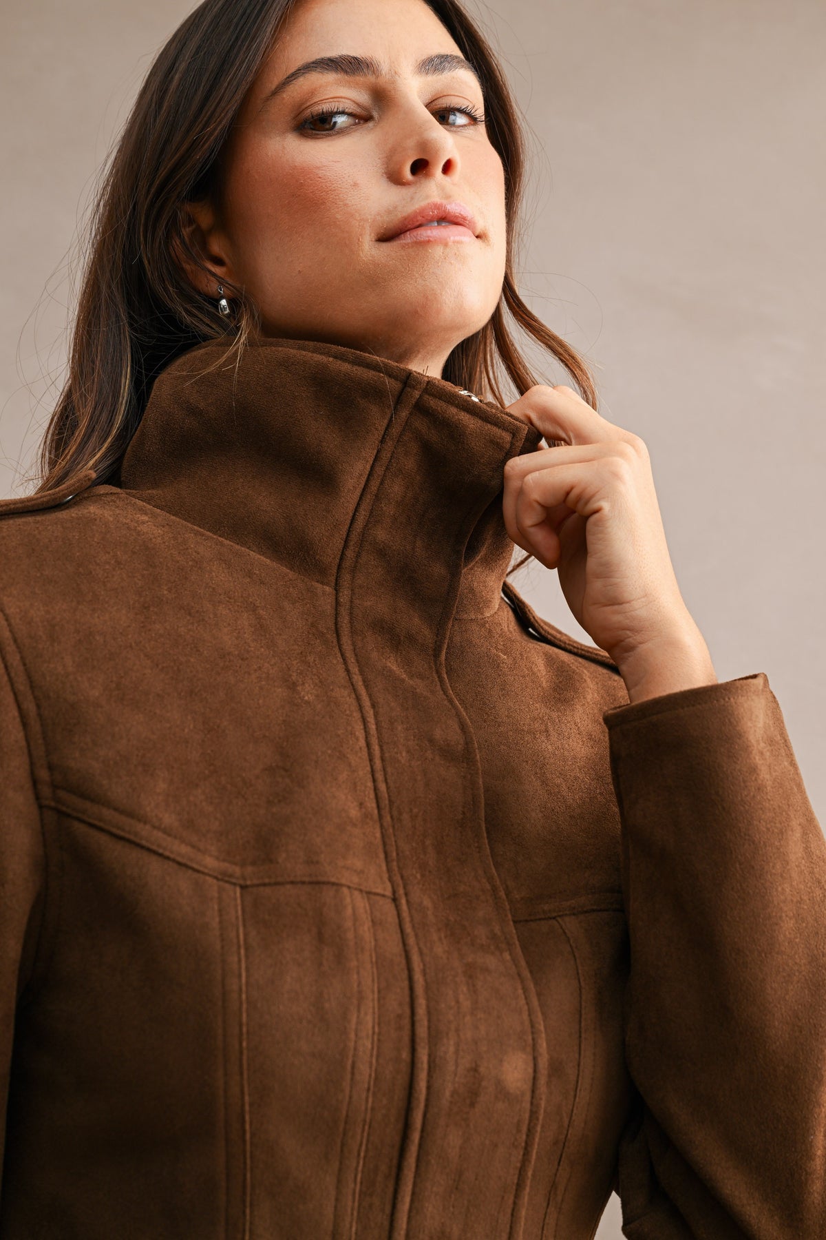 Suede Funnel Neck Side Waist Cutout Cropped Jacket //PREORDER//