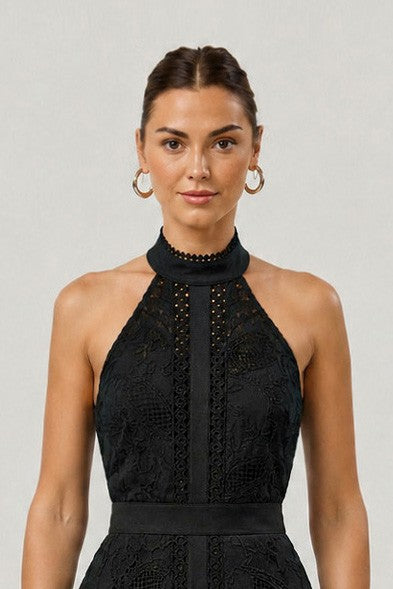 Midnight Lace Halter Midi Dress //preorder//