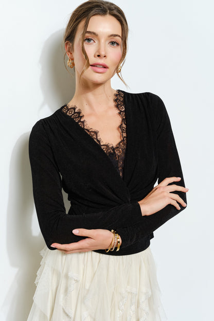 Velvet Twist-front Long Sleeve Top