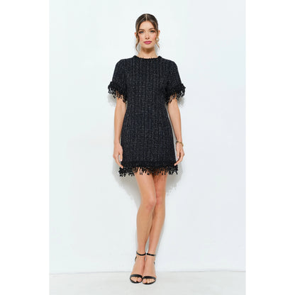 Beaded Fringe Tweed Mini Dress//preorder//