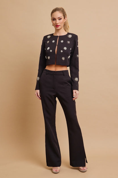 Guestling Woven embellished jacket and flare pants set
