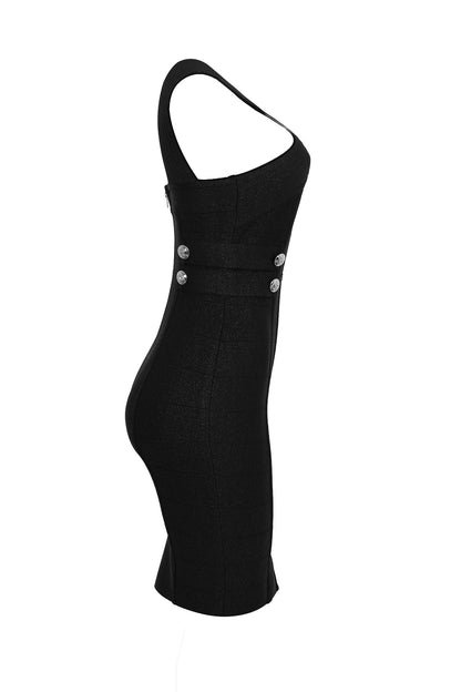 Metallic Bandage Slvls Dress W/ Gold Buttons