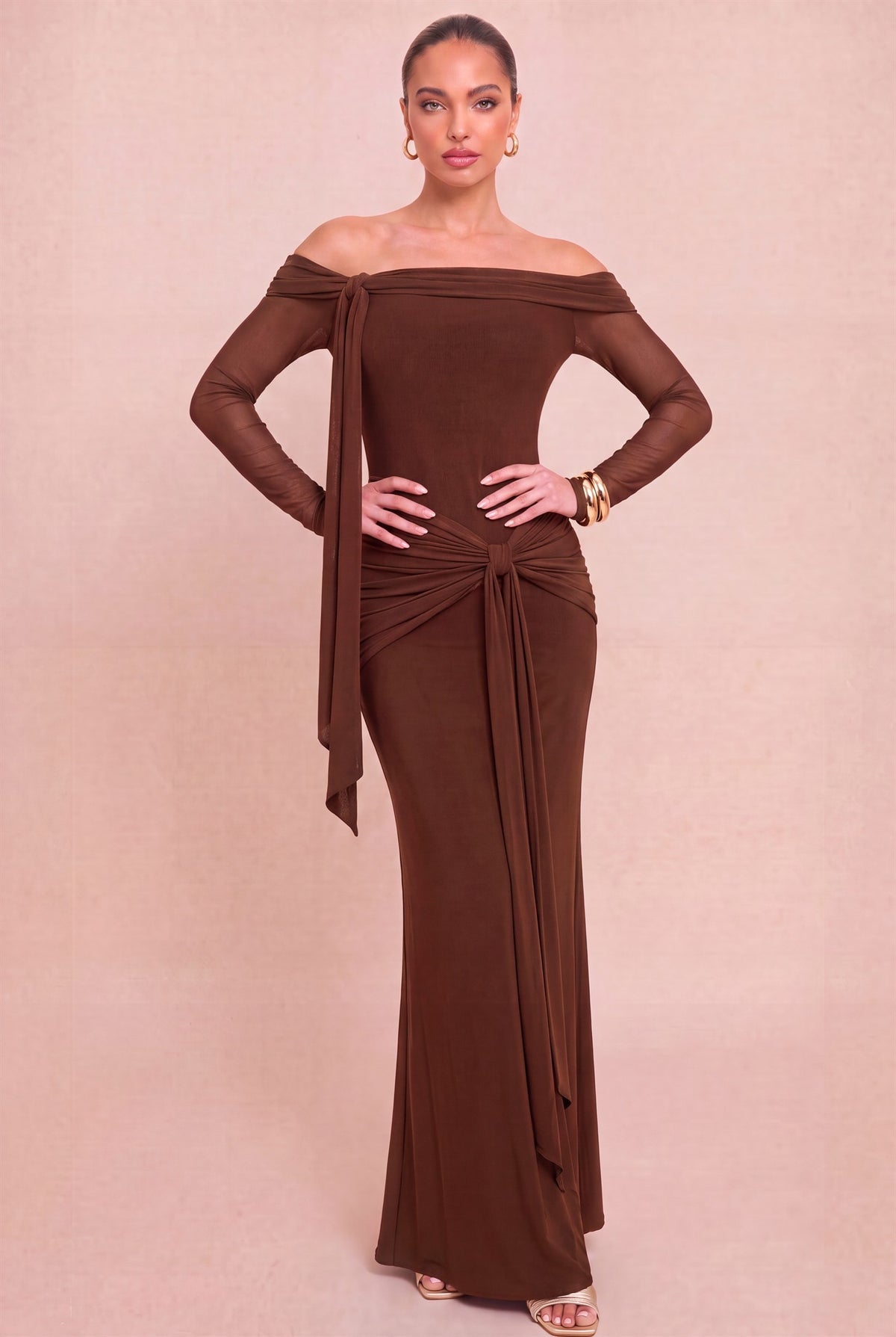 Off/s Tie Front Mesh Maxi Dress//PREORDR//
