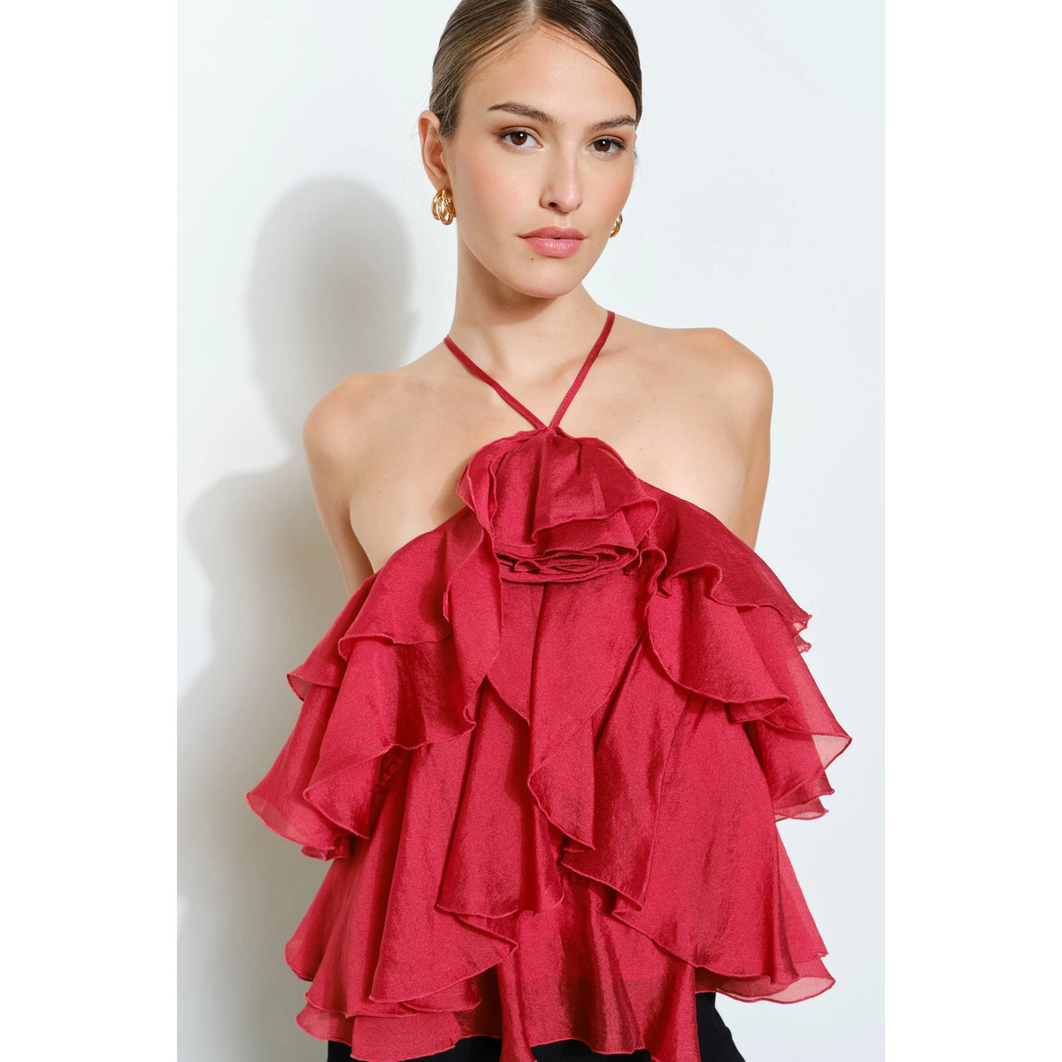 Floral Accent Tiered Ruffle Halter Top/Preorder//i/n/a/