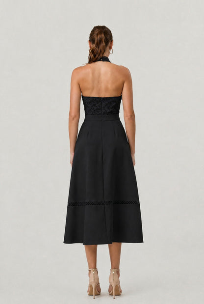 Midnight Lace Halter Midi Dress //preorder//