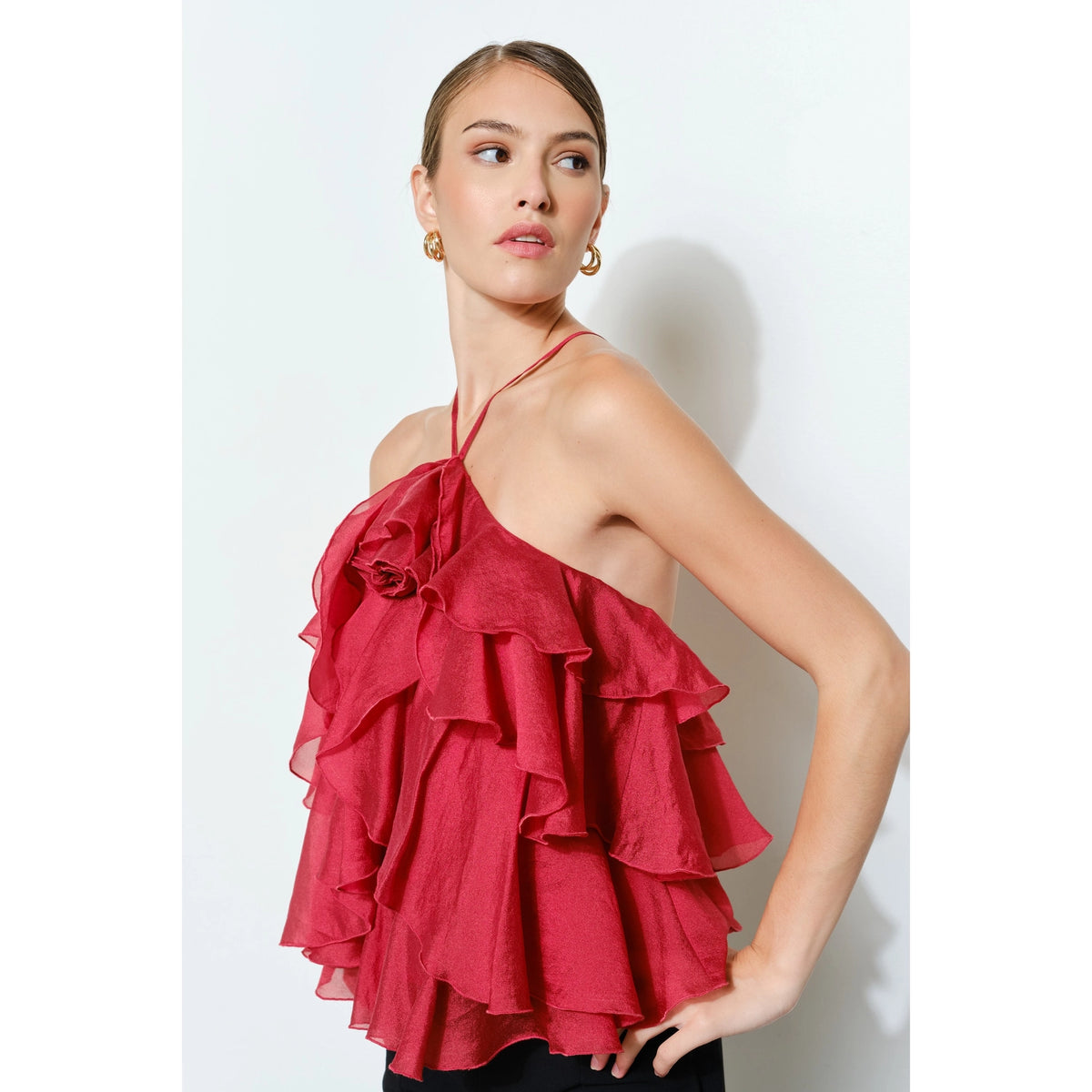 Floral Accent Tiered Ruffle Halter Top/Preorder//i/n/a/