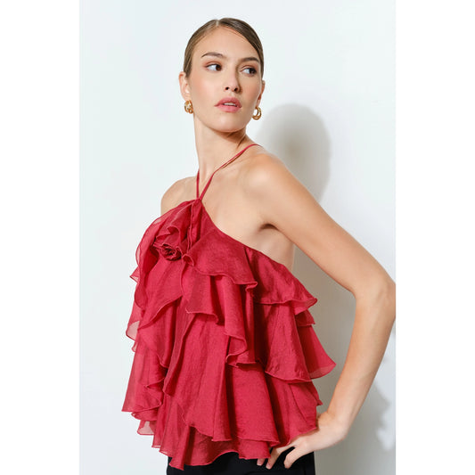 Floral Accent Tiered Ruffle Halter Top/Preorder//i/n/a/