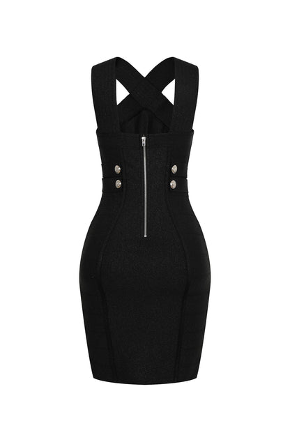 Metallic Bandage Slvls Dress W/ Gold Buttons