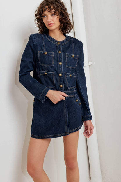 Washed denim jacket and skort