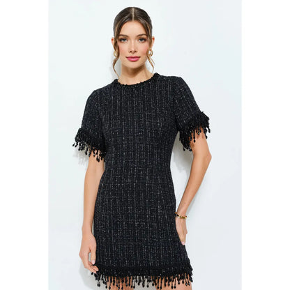 Beaded Fringe Tweed Mini Dress//preorder//