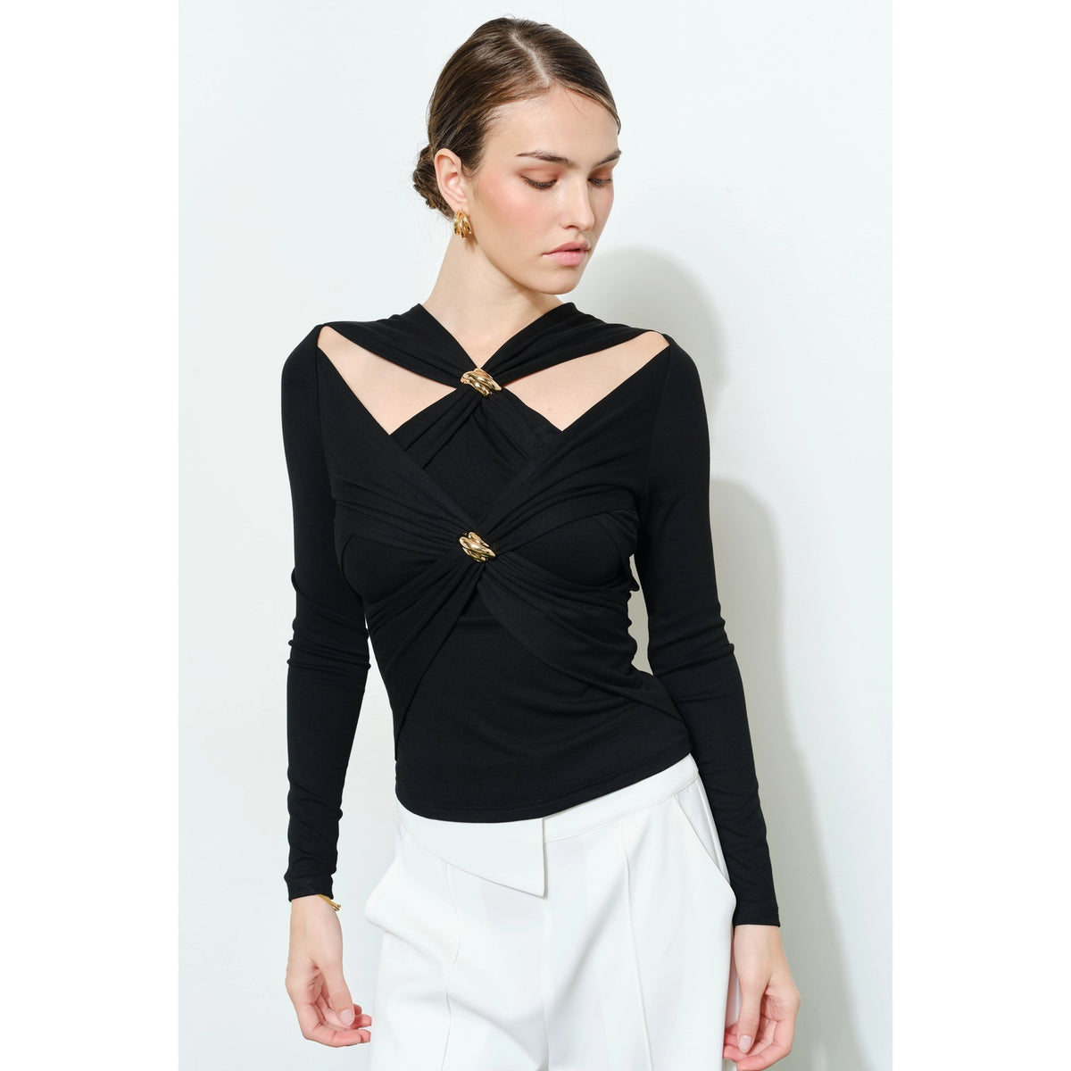 Chic Knit Cutout Gold Ring Top//preorder//