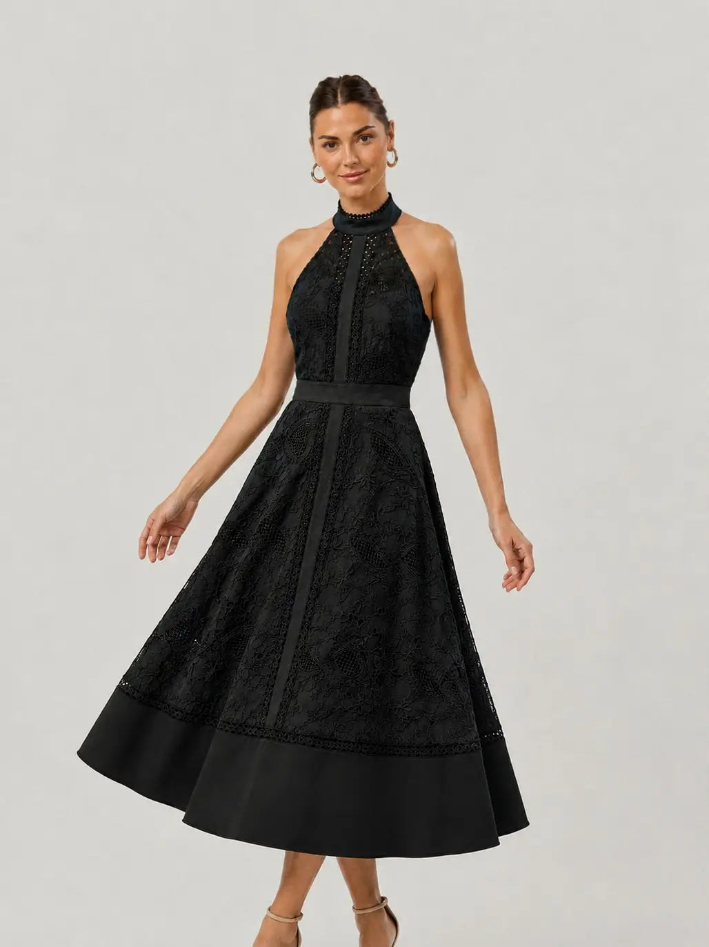 Midnight Lace Halter Midi Dress //preorder//