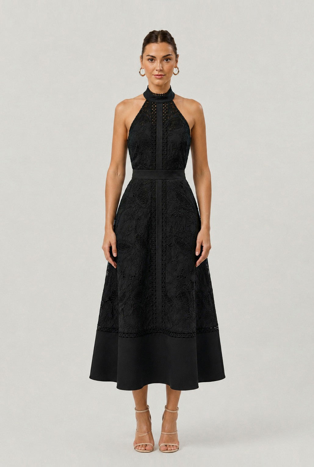 Midnight Lace Halter Midi Dress //preorder//