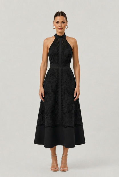 Midnight Lace Halter Midi Dress //preorder//