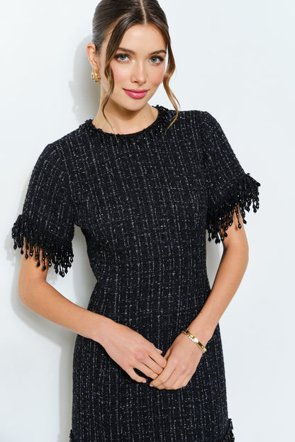 Beaded Fringe Tweed Mini Dress//preorder//
