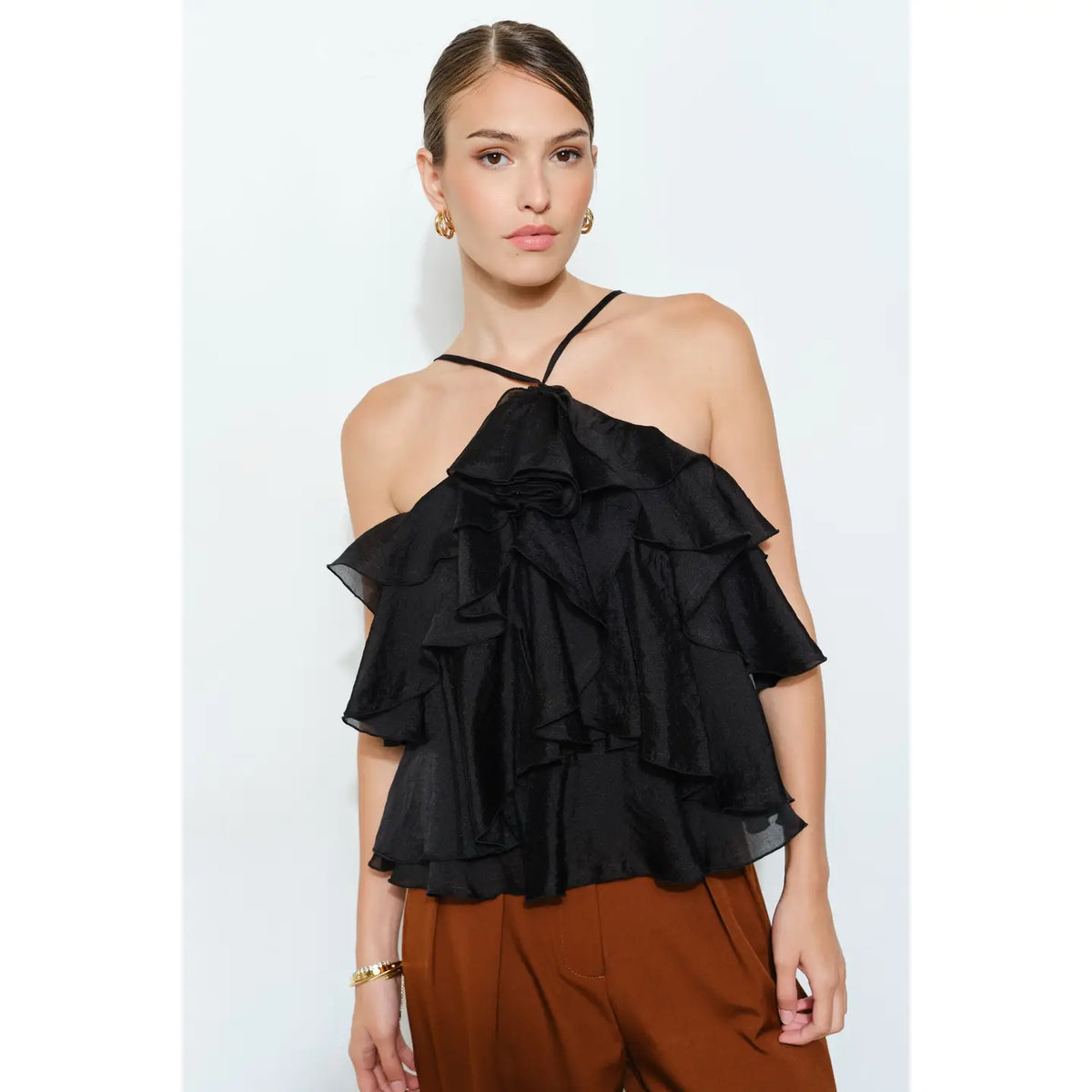 Floral Accent Tiered Ruffle Halter Top/Preorder//i/n/a/