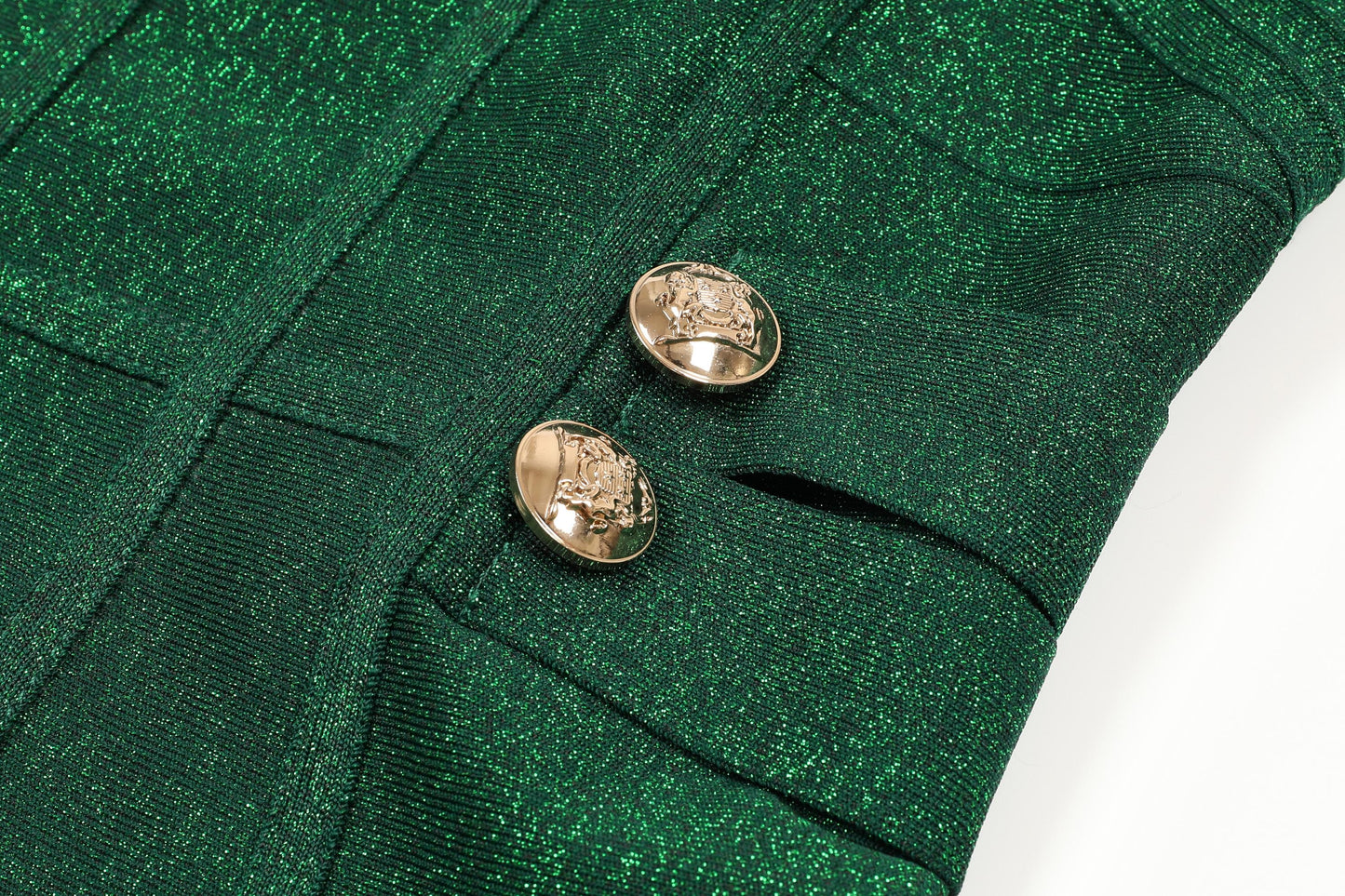 Metallic Bandage Slvls Dress W/ Gold Buttons